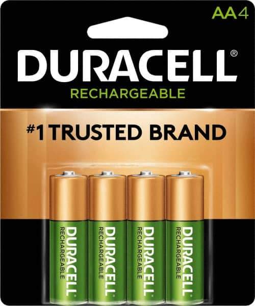 Duracell - Size AA, NiMH, 4 Pack, Standard Battery - 1.2 Volts, Button Tab Terminal, 61951-2:2003-04 - Apex Tool & Supply