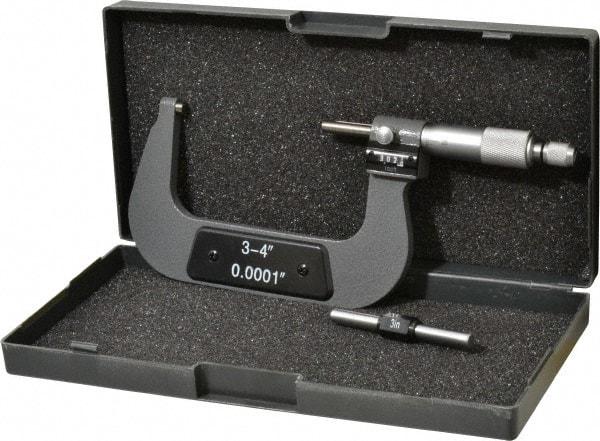 Value Collection - 3 to 4" Range, 0.0001" Graduation, Mechanical Outside Micrometer - Ratchet Stop Thimble, Digital Counter - Apex Tool & Supply