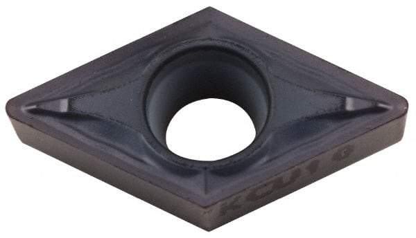 Kennametal - DCMT21.51 FP Grade KCU10 Carbide Turning Insert - TiAlN Finish, 55° Diamond, 1/4" Inscr Circle, 3/32" Thick, 1/64" Corner Radius - Apex Tool & Supply