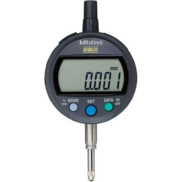 Mitutoyo - 0 to 12.7mm Range, 0.001mm Graduation, Electronic Drop Inidicator - Flat Back, 0.003mm Accuracy, LCD Display, Metric - Apex Tool & Supply