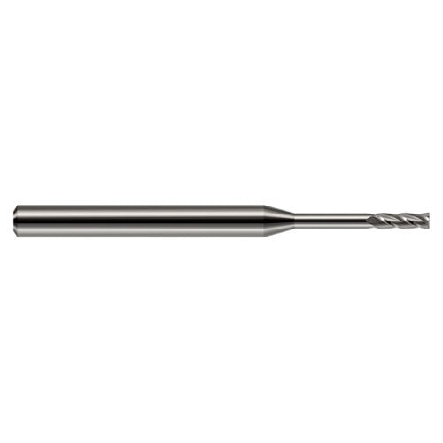 Miniature End Mills - Long Reach, Standard Flute - 0.0900″ Cutter Diameter × 0.2700″ Length of Cut × 0.6250″ (5/8″) Reach Carbide Square End Mill, 4 Flutes