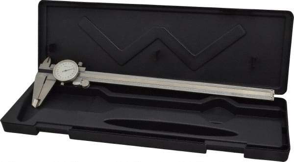 Value Collection - 0" to 12" Range, 0.001" Graduation, 0.2" per Revolution, Dial Caliper - White Face, 2.36" Jaw Length - Apex Tool & Supply