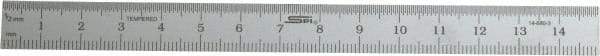 SPI - 150mm Long, 0.5, 1mm Graduation, Flexible Steel Rule - Metric Graduation Style, 1/2" Wide, Silver, Satin Chrome Finish - Apex Tool & Supply