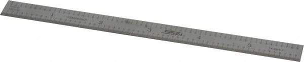 SPI - 6" Long, 1/100, 1/10" and 0.5, 1mm Graduation, Flexible Steel Rule - Decimal/Metric Graduation Style, 1/2" Wide, Silver, Satin Chrome Finish - Apex Tool & Supply