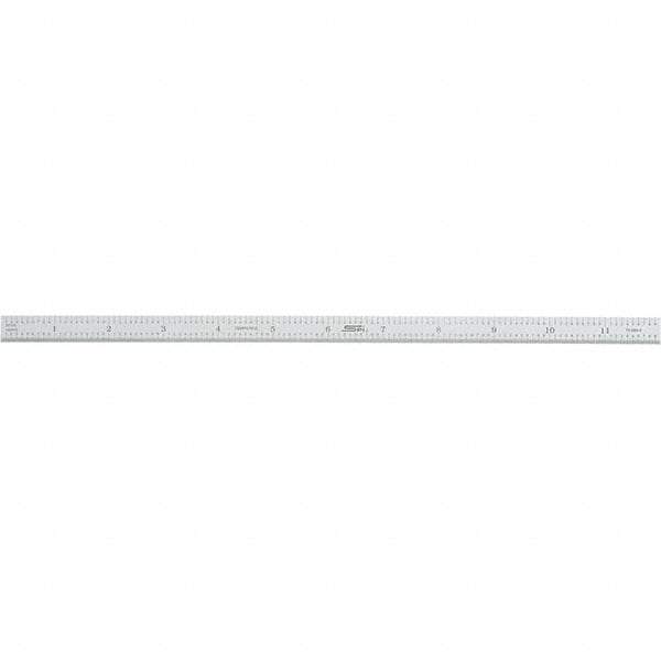 SPI - 12" Long, 1/100, 1/10" and 0.5, 1mm Graduation, Flexible Steel Rule - Decimal/Metric Graduation Style, 1/2" Wide, Silver, Satin Chrome Finish - Apex Tool & Supply