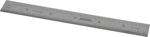SPI - 6" Long, 1/100, 1/10" and 0.5, 1mm Graduation, Rigid Steel Rule - Decimal/Metric Graduation Style, 3/4" Wide, Silver, Satin Chrome Finish - Apex Tool & Supply