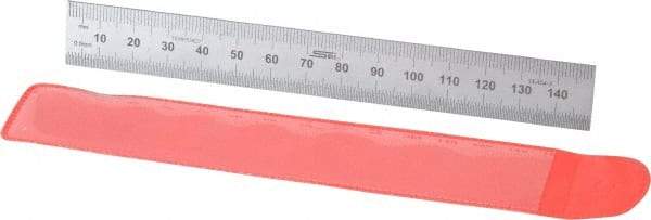 SPI - 6" Long, 0.5, 1mm Graduation, Rigid Steel Rule - Metric Graduation Style, 3/4" Wide, Silver, Satin Chrome Finish - Apex Tool & Supply