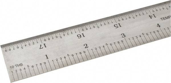 SPI - 18" Long, 1/100, 1/10" and 0.5, 1mm Graduation, Rigid Steel Rule - Decimal/Metric Graduation Style, 1-1/8" Wide, Silver, Satin Chrome Finish - Apex Tool & Supply