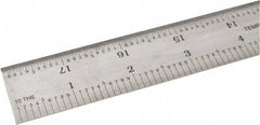 SPI - 18" Long, 1/100, 1/10" and 0.5, 1mm Graduation, Rigid Steel Rule - Decimal/Metric Graduation Style, 1-1/8" Wide, Silver, Satin Chrome Finish - Apex Tool & Supply