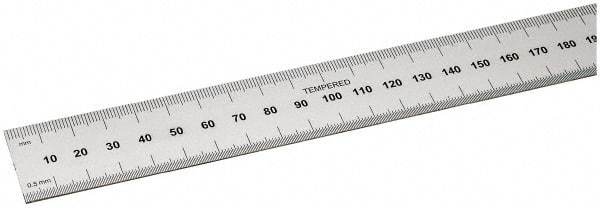 SPI - 18" Long, 0.5, 1mm Graduation, Rigid Steel Rule - Metric Graduation Style, 1-1/8" Wide, Silver, Satin Chrome Finish - Apex Tool & Supply