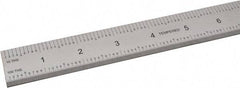 SPI - 24" Long, 1/100, 1/10" and 0.5, 1mm Graduation, Rigid Steel Rule - Decimal/Metric Graduation Style, 1-1/8" Wide, Silver, Satin Chrome Finish - Apex Tool & Supply