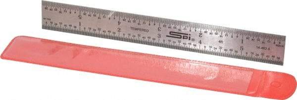 SPI - 6" Long, 1/64, 1/32, 1/16, 1/8" Graduation, Rigid Steel Rule - 4R Graduation Style, 3/4" Wide, Silver - Apex Tool & Supply