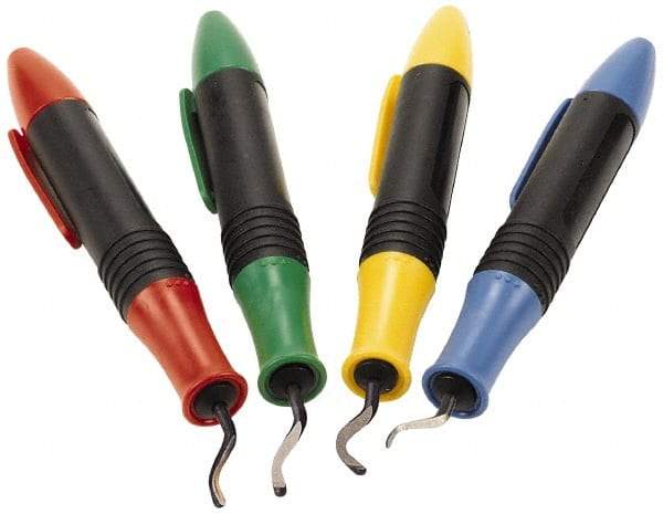 Shaviv - 8 Piece, High Speed Steel Blade, Hand Deburring Tool Set - E Blade Holder, For Hole Edge, Straight Edge - Apex Tool & Supply