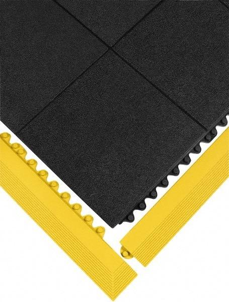 Wearwell - 39" Long x 3" Wide x 5/8" Thick, Anti-Fatigue Modular Matting Ramp Edge - Male, Yellow, For Dry & Wet Areas, Series 572 - Apex Tool & Supply