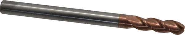Accupro - 5/16" Diam, 1" LOC, 3 Flute Solid Carbide Ball End Mill - TiCN Finish, Single End, 4" OAL, 5/16" Shank Diam, Spiral Flute - Apex Tool & Supply