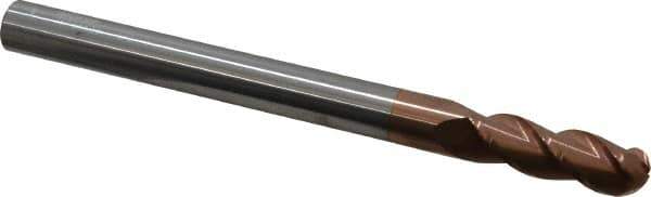 Accupro - 1/2" Diam, 1-1/2" LOC, 3 Flute Solid Carbide Ball End Mill - TiCN Finish, Single End, 6" OAL, 1/2" Shank Diam, Spiral Flute - Apex Tool & Supply