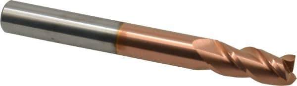 Accupro - 7/16", 1" LOC, 7/16" Shank Diam, 4" OAL, 3 Flute, Solid Carbide Square End Mill - Single End, TiCN Finish, Spiral Flute, 40° Helix, Centercutting, Right Hand Cut, Right Hand Flute - Apex Tool & Supply