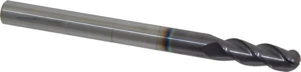 Accupro - 1/2" Diam, 1-1/2" LOC, 3 Flute Solid Carbide Ball End Mill - AlTiN Finish, Single End, 6" OAL, 1/2" Shank Diam, Spiral Flute - Apex Tool & Supply