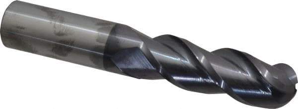 Accupro - 1" Diam, 3" LOC, 3 Flute Solid Carbide Ball End Mill - AlTiN Finish, Single End, 6" OAL, 1" Shank Diam, Spiral Flute - Apex Tool & Supply