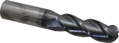 Accupro - 1" Diam, 3" LOC, 3 Flute Solid Carbide Ball End Mill - AlTiN Finish, Single End, 6" OAL, 1" Shank Diam, Spiral Flute - Apex Tool & Supply