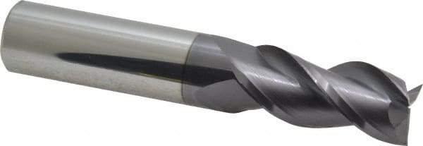 Accupro - 5/8", 1-1/4" LOC, 5/8" Shank Diam, 3-1/2" OAL, 3 Flute, Solid Carbide Square End Mill - Single End, AlTiN Finish, Spiral Flute, 40° Helix, Centercutting, Right Hand Cut, Right Hand Flute - Apex Tool & Supply