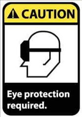 NMC - Accident Prevention Label, Header: CAUTION - Legend: Caution - Eye Protection Required, English, Black, Yellow & White, 5" Long x 3" High, Sign Muscle Finish - Apex Tool & Supply