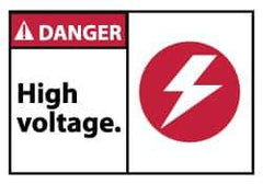 NMC - Accident Prevention Label, Header: DANGER - Legend: Danger - High Voltage, English, Red, Black & White, 5" Long x 3" High, Sign Muscle Finish - Apex Tool & Supply