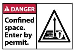 NMC - Accident Prevention Label, Header: DANGER - Legend: Danger - Confined Space - Enter by Permit, English, Red, Black & White, 5" Long x 3" High, Sign Muscle Finish - Apex Tool & Supply