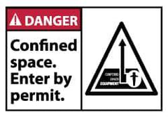 NMC - Accident Prevention Label, Header: DANGER - Legend: Danger - Confined Space - Enter by Permit, English, Red, Black & White, 5" Long x 3" High, Sign Muscle Finish - Apex Tool & Supply