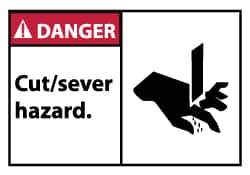 NMC - Accident Prevention Label, Header: DANGER - Legend: Danger - Cut/Sever Hazard, English, Red, Black & White, 5" Long x 3" High, Sign Muscle Finish - Apex Tool & Supply