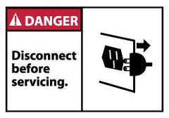 NMC - Accident Prevention Label, Header: DANGER - Legend: Danger - Disconnect Before Servicing, English, Red, Black & White, 5" Long x 3" High, Sign Muscle Finish - Apex Tool & Supply