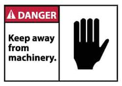 NMC - Accident Prevention Label, Header: DANGER - Legend: Danger - Keep Away From Machinery, English, Red, Black & White, 5" Long x 3" High, Sign Muscle Finish - Apex Tool & Supply