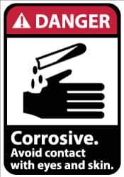 NMC - Accident Prevention Label, Header: DANGER - Legend: Danger - Corrosive - Avoid Contact with Eyes and Skin, English, Red, Black & White, 5" Long x 3" High, Sign Muscle Finish - Apex Tool & Supply