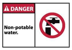 NMC - Restroom, Janitorial & Housekeeping Label, Header: DANGER - Legend: Danger - Non-Potable Water, English, Red, Black & White, 5" Long x 3" High, Sign Muscle Finish - Apex Tool & Supply