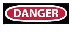 NMC - Accident Prevention Label, Header: DANGER - Legend: DANGER, English, Red, Black & White, 5" Long x 3" High, Sign Muscle Finish - Apex Tool & Supply
