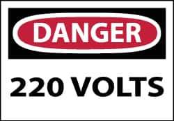 NMC - Accident Prevention Label, Header: DANGER - Legend: Danger - 220 Volts, English, Red, Black & White, 5" Long x 3" High, Sign Muscle Finish - Apex Tool & Supply