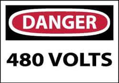 NMC - Accident Prevention Label, Header: DANGER - Legend: Danger - 480 Volts, English, Red, Black & White, 5" Long x 3" High, Sign Muscle Finish - Apex Tool & Supply
