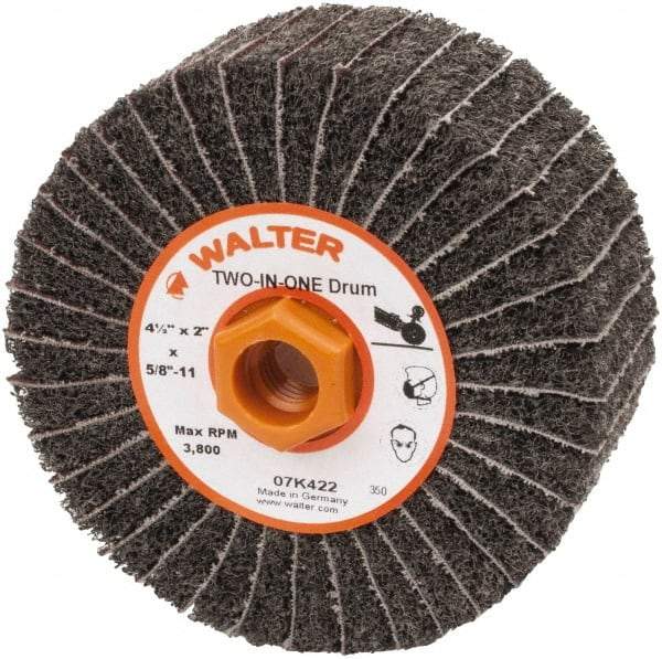 WALTER Surface Technologies - 4-1/2" Diam, 150 Grit Aluminum Oxide Unmounted Flap Wheel - 5/8" Hole, 5/8-11 Thread, 2" Wide, Nonwoven & Coated, Fine Grade, 3,800 Max RPM - Apex Tool & Supply