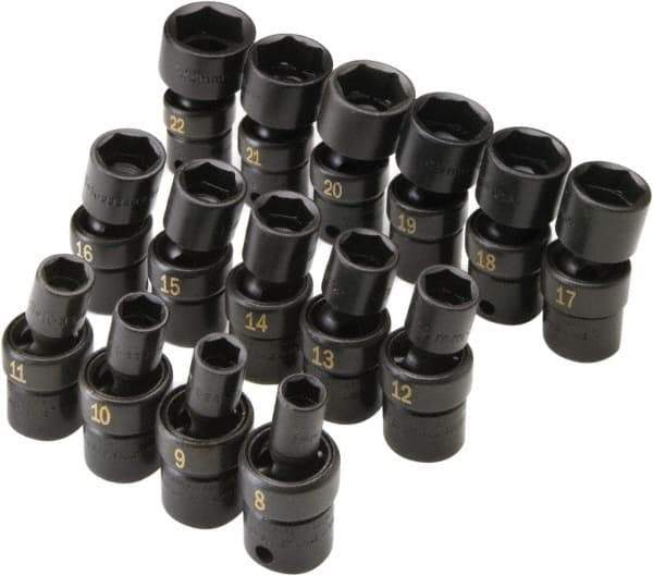 SK - 15 Piece 3/8" Drive Standard Impact Socket Set - 6 Points, 8 to 21mm, Metric Measurement Standard - Apex Tool & Supply