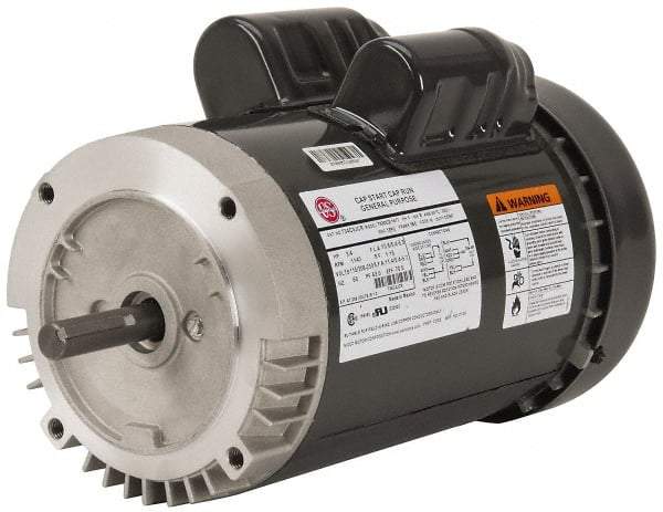 US Motors - 3/4 hp, TEFC Enclosure, No Thermal Protection, 1,140 RPM, 115/230 Volt, 60 Hz, Single Phase Capacitor Start-Cap Run Motor - Size 56C Frame, C-Face Mount, 1 Speed, Ball Bearings, 12.2/6.1 Full Load Amps, B Class Insulation, Reversible - Apex Tool & Supply