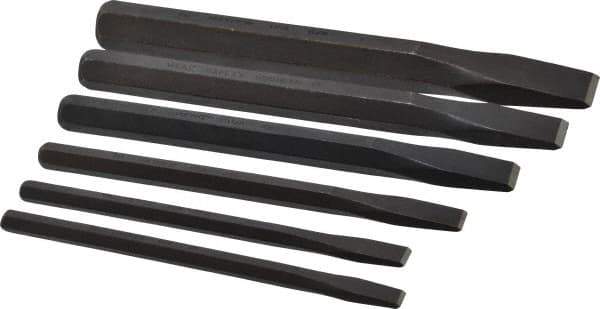 Mayhew - 6 Piece Cold Chisel Set - 5, 4-1/2, 5, 5-3/4, 6 & 7" OAL, Sizes Included 1/4 to 3/4" - Apex Tool & Supply