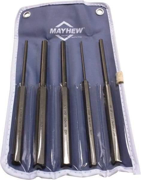 Mayhew - 5 Piece, 1/8 to 3/8", Pin Punch Set - Round Shank, Comes in Vinyl Pouch - Apex Tool & Supply