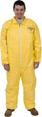 Dupont - Size L PE Film Chemical Resistant Coveralls - Yellow, Zipper Closure, Open Cuffs, Open Ankles, Serged Seams - Apex Tool & Supply