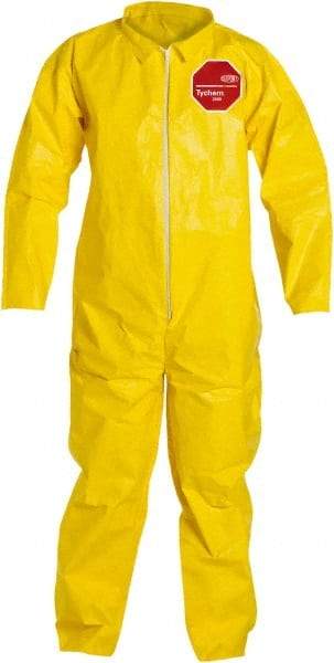 Dupont - Size XL PE Film Chemical Resistant Coveralls - Yellow, Zipper Closure, Open Cuffs, Open Ankles, Serged Seams - Apex Tool & Supply