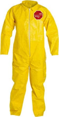 Dupont - Size XL PE Film Chemical Resistant Coveralls - Yellow, Zipper Closure, Open Cuffs, Open Ankles, Serged Seams - Apex Tool & Supply