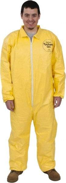 Dupont - Size M PE Film Chemical Resistant Coveralls - Yellow, Zipper Closure, Elastic Cuffs, Elastic Ankles, Serged Seams - Apex Tool & Supply