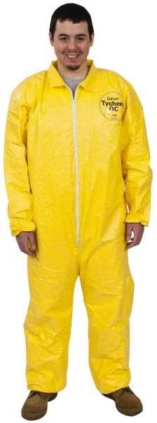 Dupont - Size XL PE Film Chemical Resistant Coveralls - Yellow, Zipper Closure, Elastic Cuffs, Elastic Ankles, Serged Seams - Apex Tool & Supply
