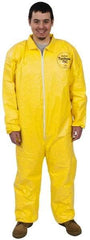Dupont - Size XL PE Film Chemical Resistant Coveralls - Yellow, Zipper Closure, Elastic Cuffs, Elastic Ankles, Serged Seams - Apex Tool & Supply