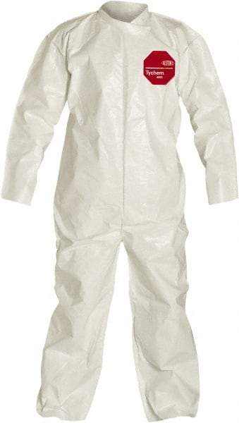 Dupont - Size 4XL Saranex Chemical Resistant Coveralls - White, Zipper Closure, Open Cuffs, Open Ankles, Bound Seams - Apex Tool & Supply