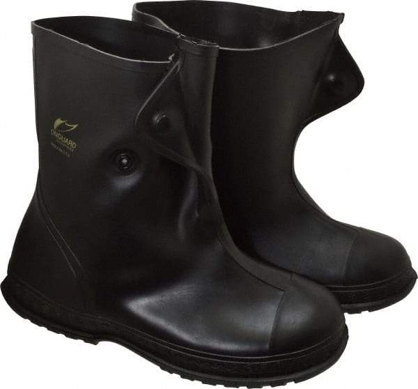 Dunlop Protective Footwear - Men's 8-9 Rain & Cold Resistant Overshoes - 10" High, Plain Toe, Nonslip & 4-Way Cleated Sole, PVC Upper, Black - Apex Tool & Supply